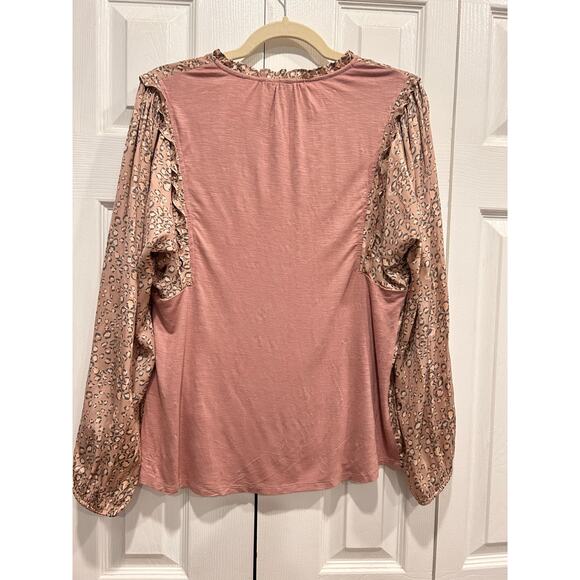 Anthropologie Dolan Miramar Leopard Print Long-sleeve Blouse in Pink Size M - Picture 4 of 8
